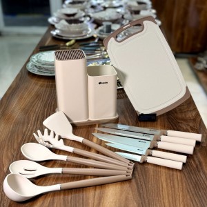 ست چاقو کفگیرملاقه و تخته گوشت استندار 12 پارچه