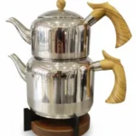 کتری و قوری 2/5 لیترلوله دار تمام دسته چوب قوری استیل نزاز کد 2305