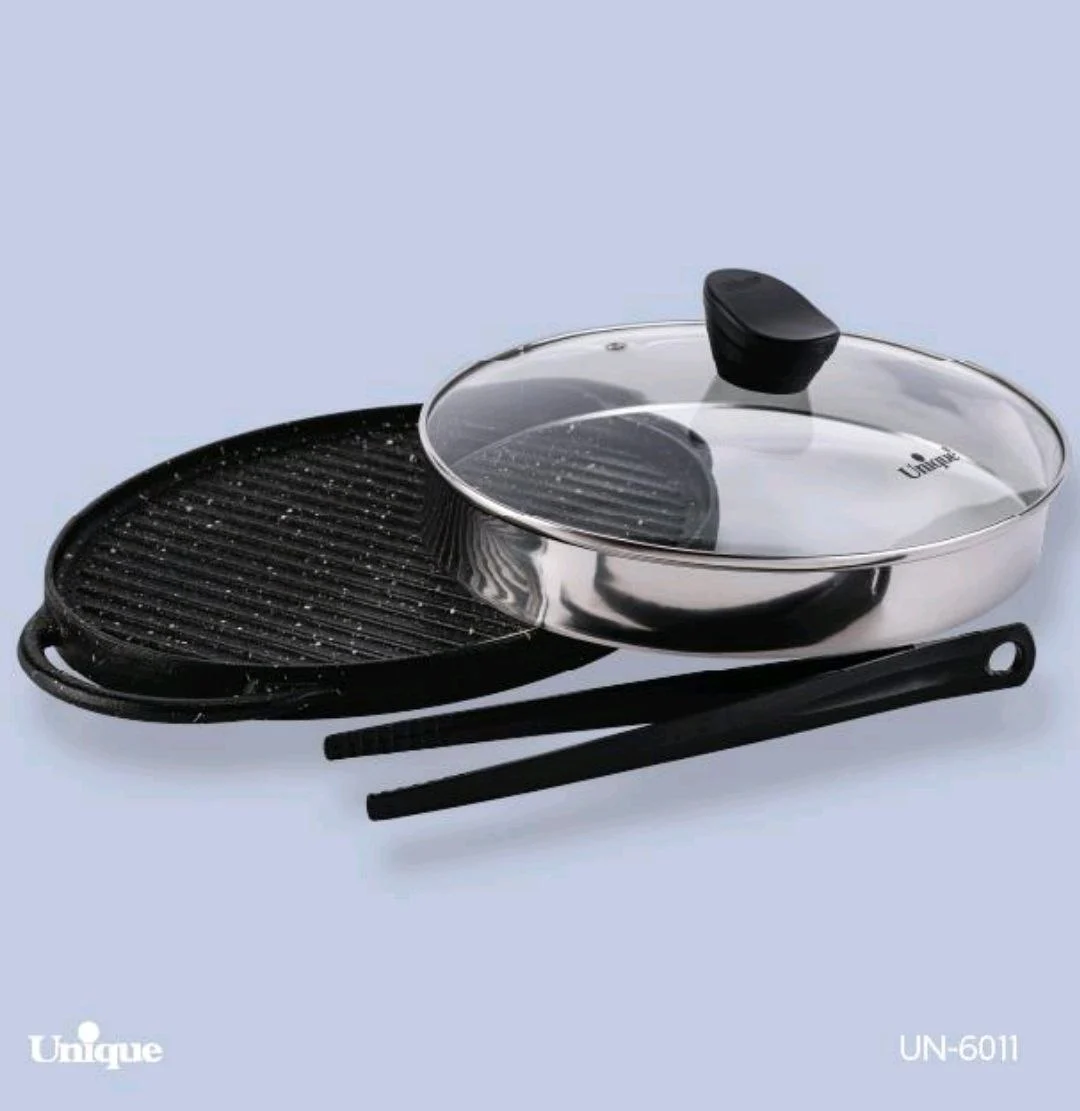 تابه گریل چدن بیضی بزرگ بدون چوب یونیک سایز 42 کد UN-6011