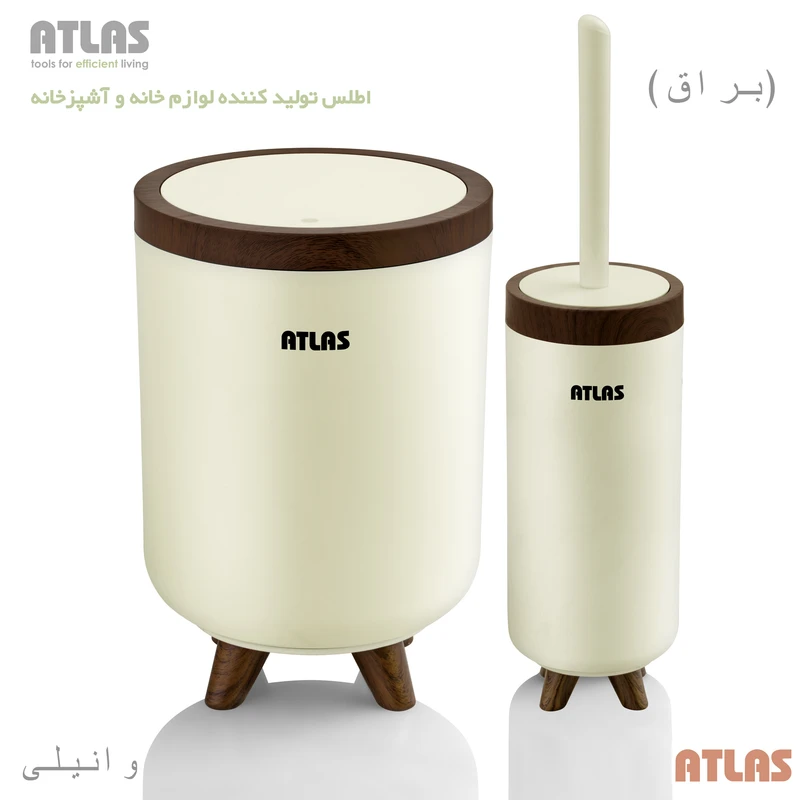 سطل و برس مدل سلین طرح چوب رنگ مشکی جنس محصول : ABS