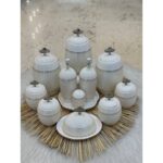 سرویس پاسماوری ۱۴ پارچه چینی مدل روشا طرح بیضی گل پنبه